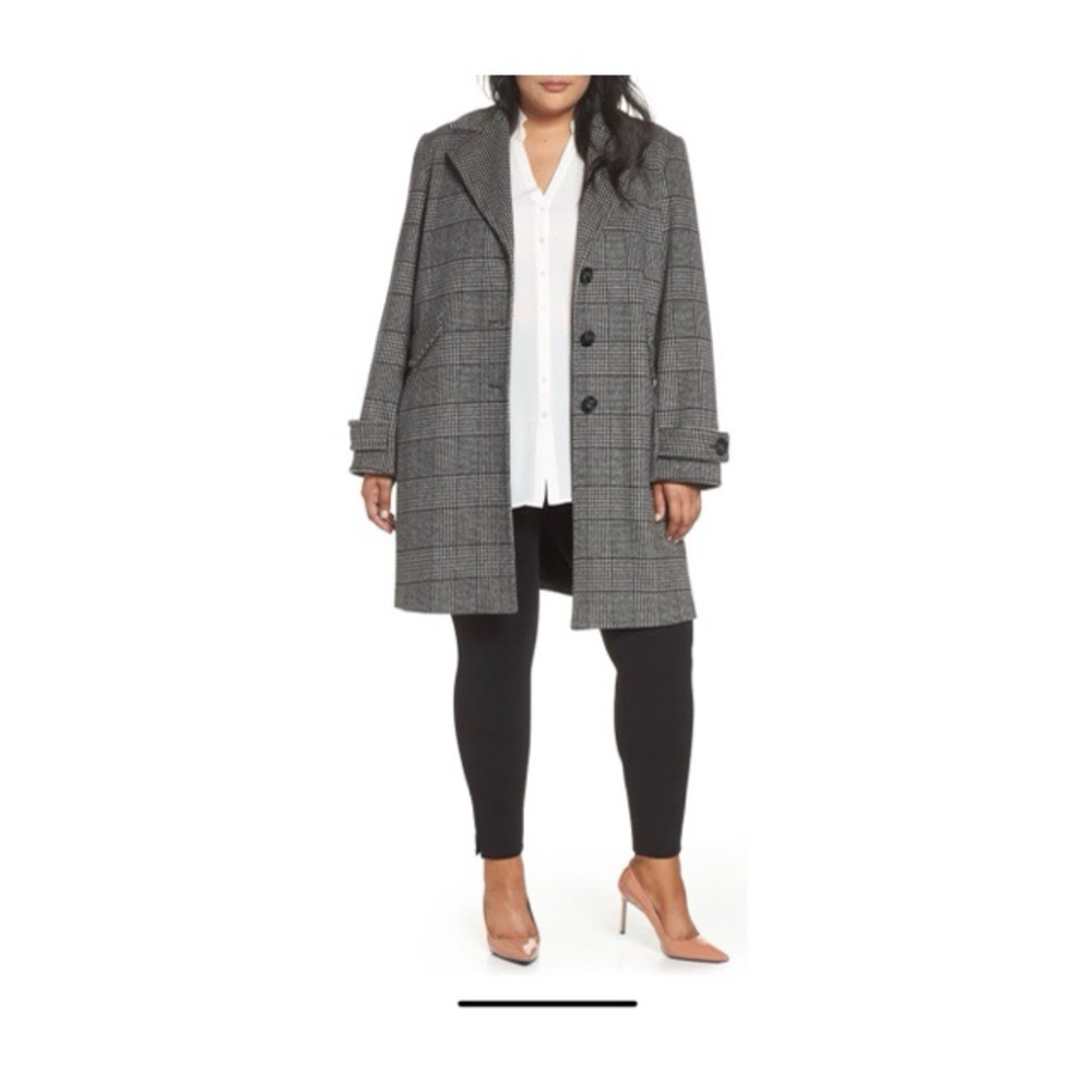 Halogen Plaid wool blend car coat 1X